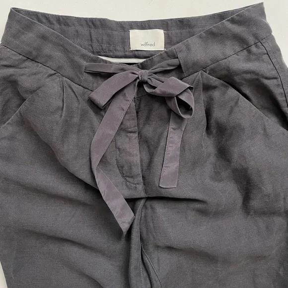 ARITZIA Wilfred Allant Pant Cropped linen pant charcoal grey size 0 tie front - Picture 7 of 9